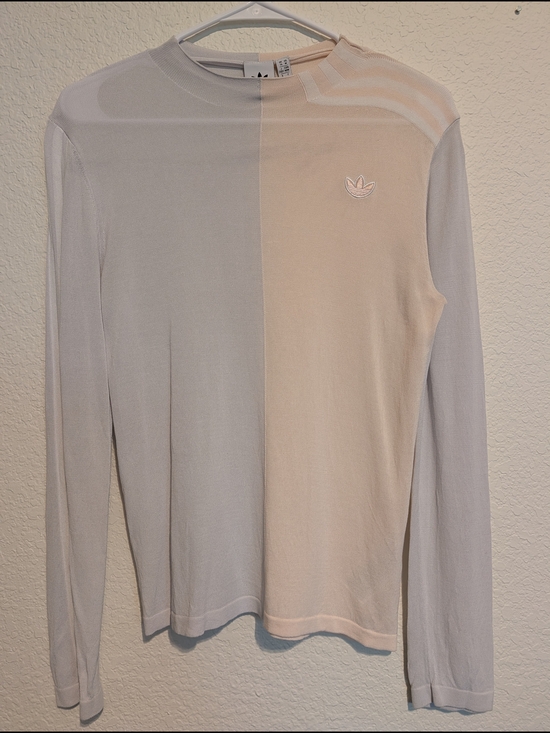 adidas Tops - adidas Colorblock Long Sleeve Mesh Knit Top - Lavender & Cream Size Medium M